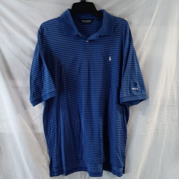 Ralph Lauren Polo Golf Shirt Blue Striped Size Lg 100% Cotton Hawaiian Poipu Bay - Picture 2 of 5